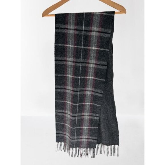 Men's Pure Cashmere Scarf Gray Tartan 68" x 12" - Picture 3 of 6